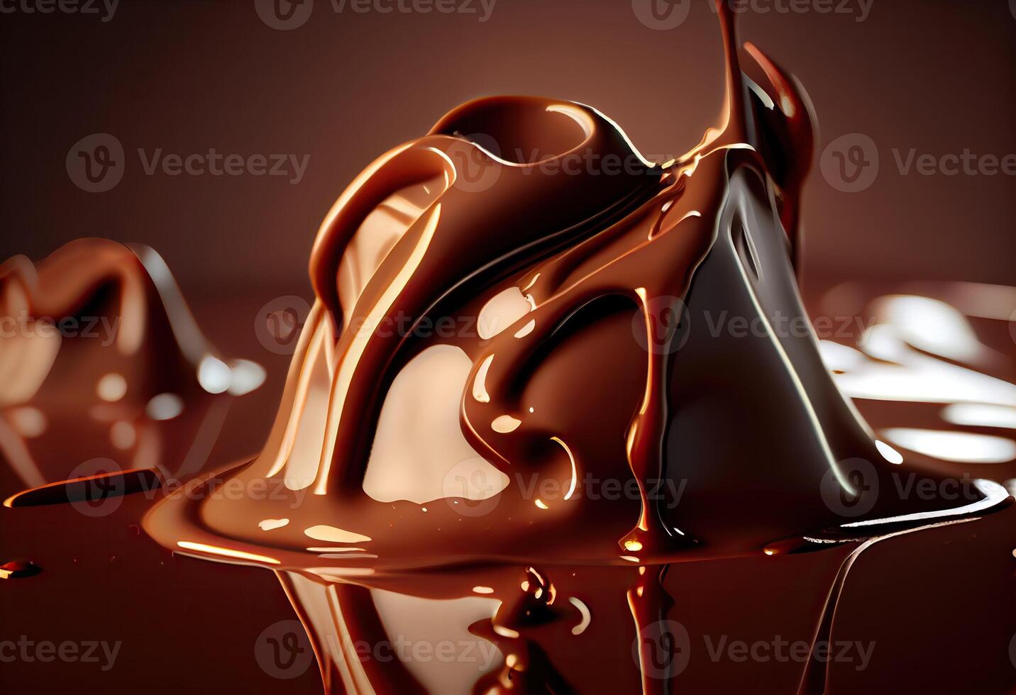 illustration of melted hot chocolate background, melted dark chocolate flow, copy space photo