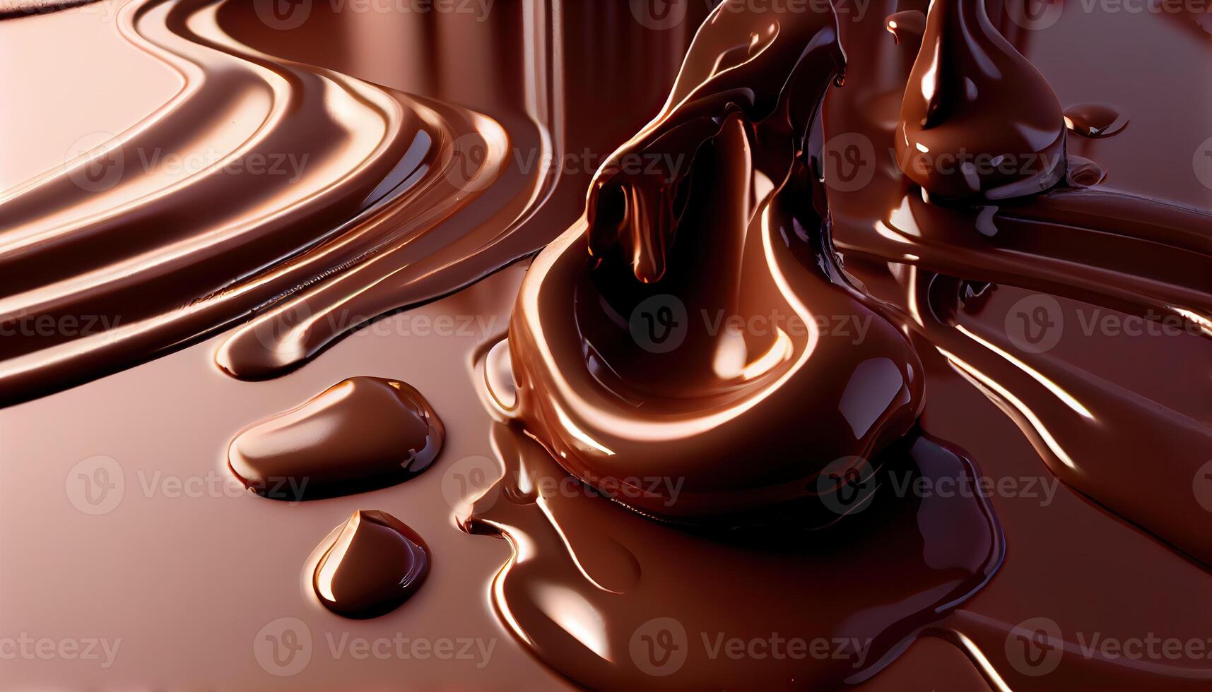 illustration of melted hot chocolate background, melted dark chocolate flow, copy space photo