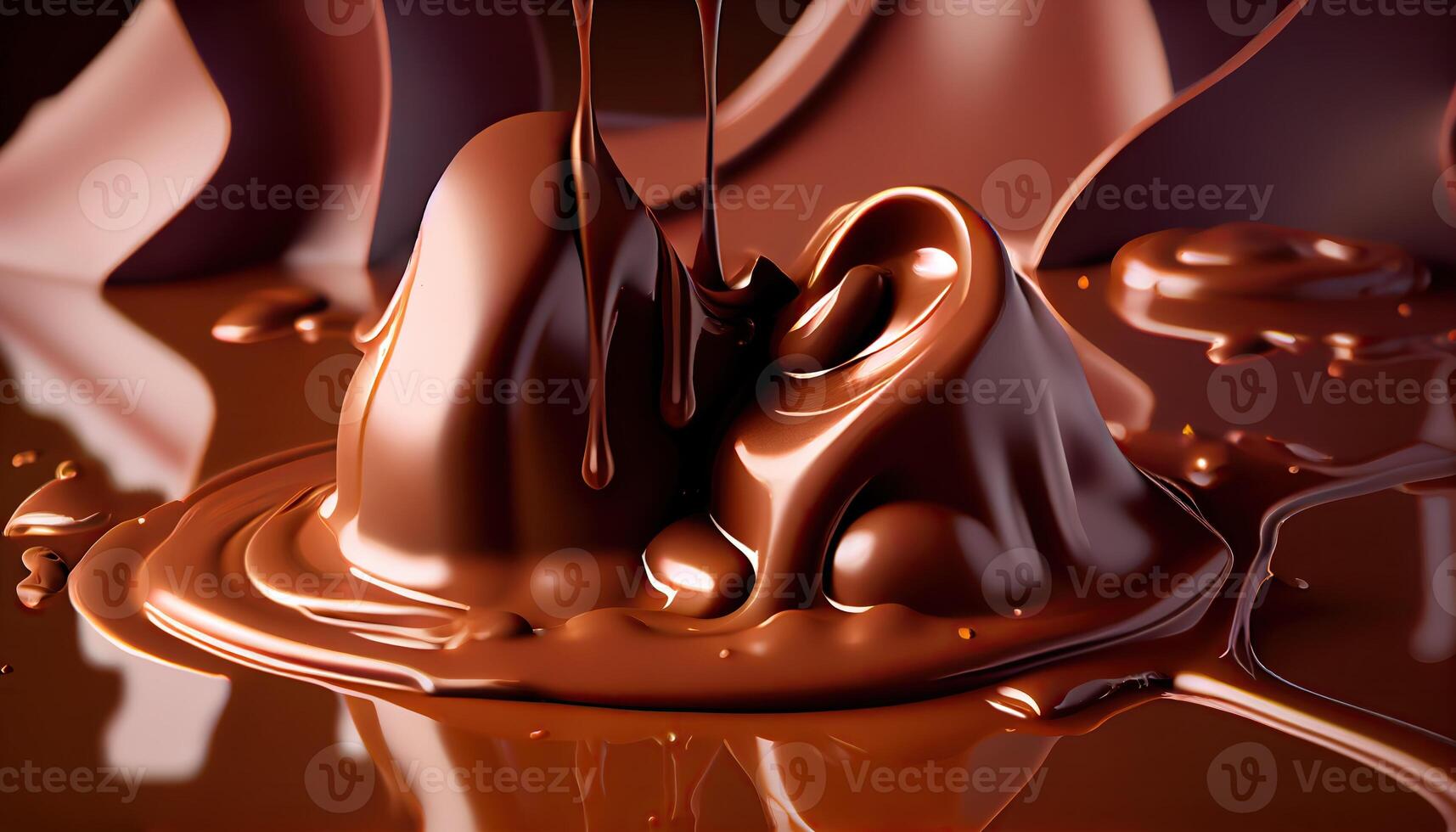 illustration of melted hot chocolate background, melted dark chocolate flow, copy space photo