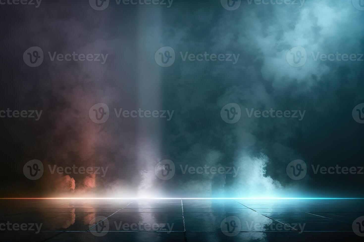 illustration of black wall texture rough background dark concrete floor. Abstract dark blue background, smoke, smog. Empty dark scene, neon light, spotlights. Concrete floor photo