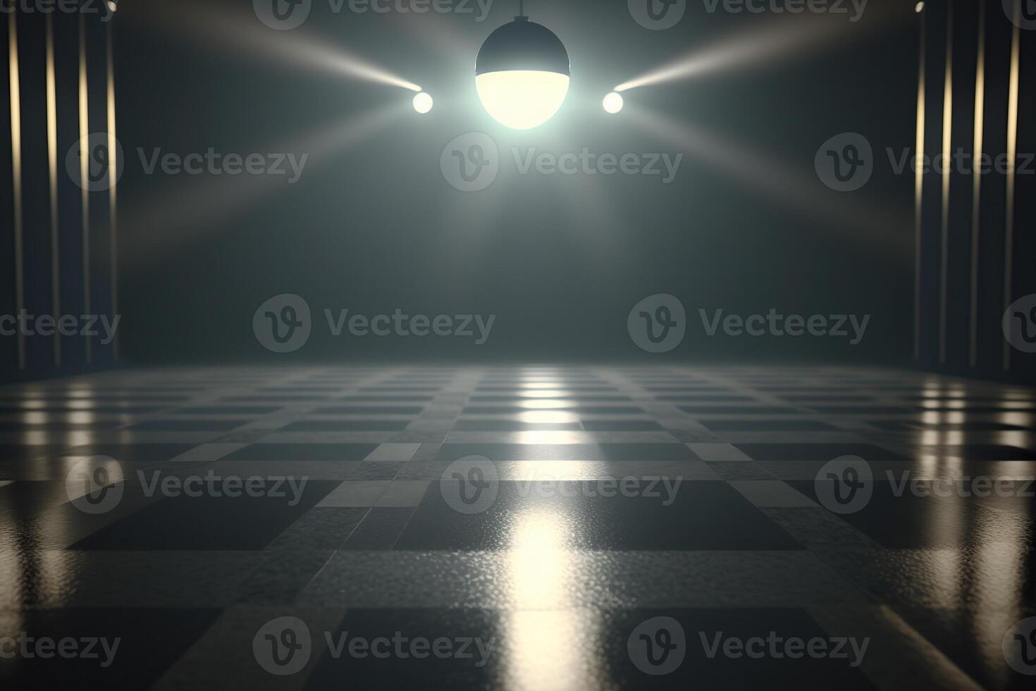 illustration of spotlight lighting up an empty dance floor photo