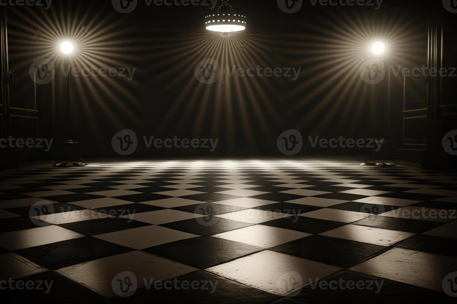 illustration of spotlight lighting up an empty dance floor photo