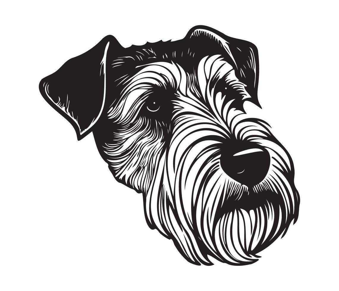 Airedale Face, Silhouettes Dog Face, black and white Airedale vector