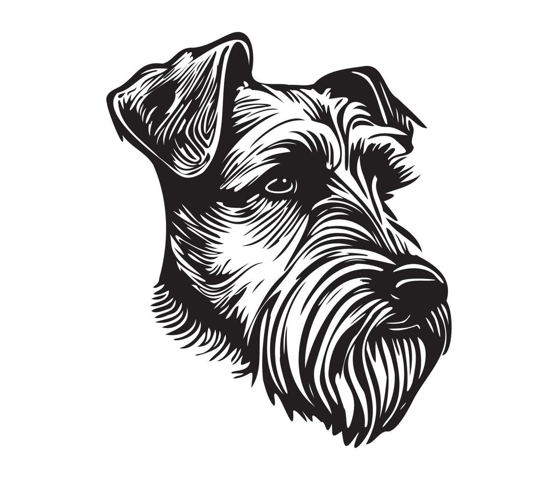 Airedale Face, Silhouettes Dog Face, black and white Airedale vector