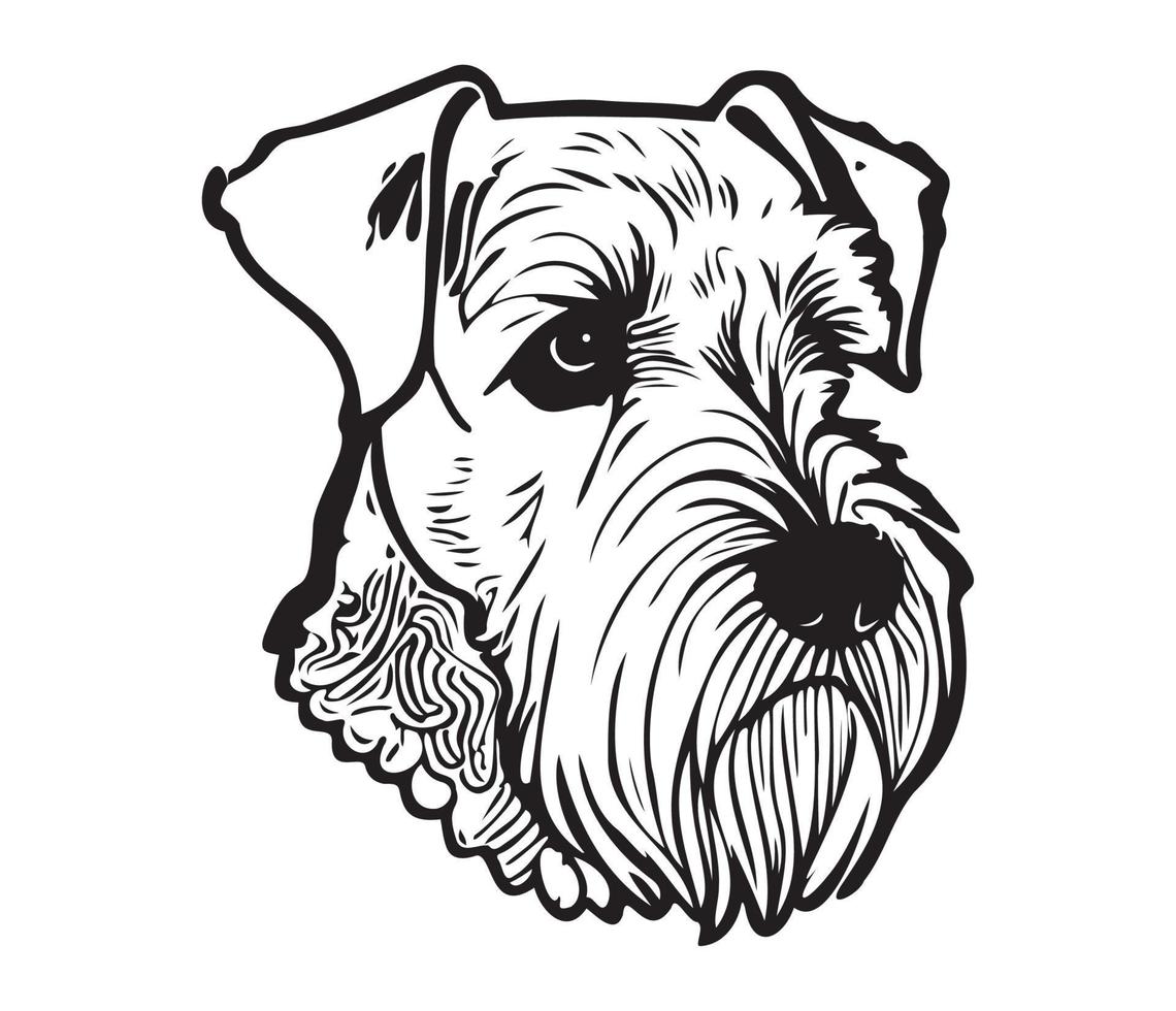 Airedale Face, Silhouettes Dog Face, black and white Airedale vector