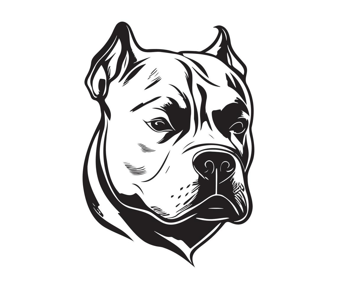 American bully Face, Silhouettes Dog Face, black and white American bully vector