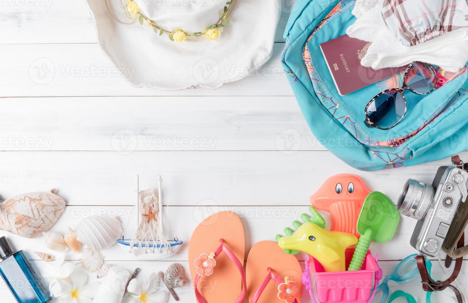 prepare accessories and travel items for kid photo