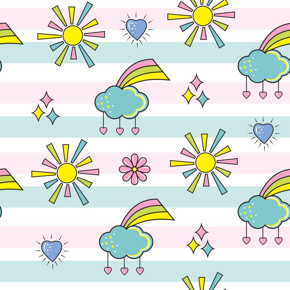 Seamless vector pattern with hand drawn rainbows and sun Trendy baby texture for fabric textile wallpaper apparel wrapping