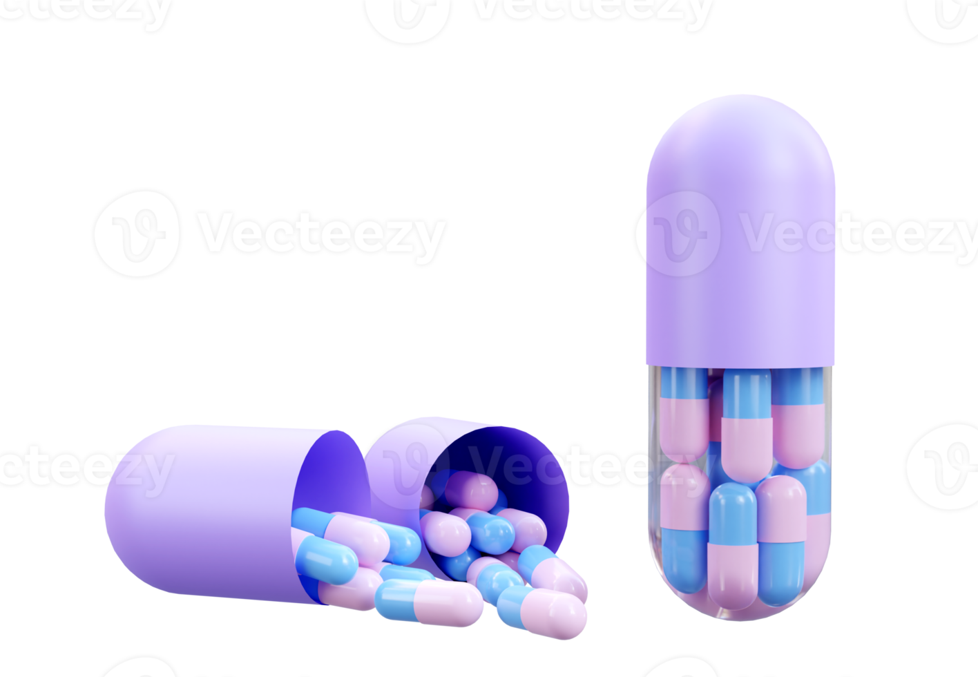 Pastel color Medicine Pills. Small pink and blue pills inside purple