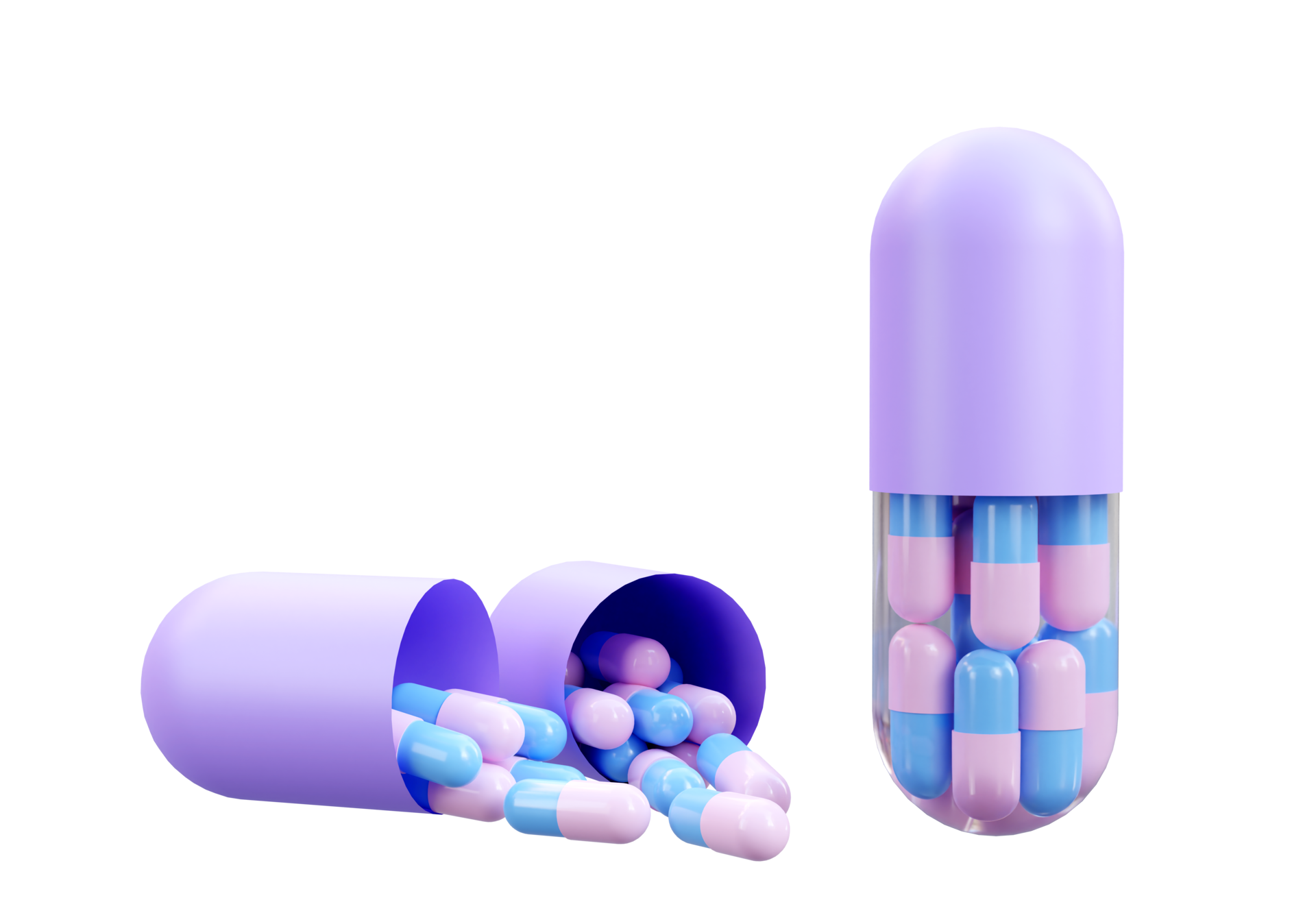 Pastel color Medicine Pills. Small pink and blue pills inside purple