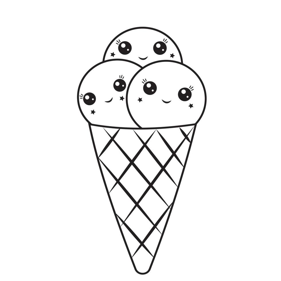 Trace And Color Cute Kawaii Ice Cream Coloring Page For Kids Stock  Illustration - Download Image Now - iStock