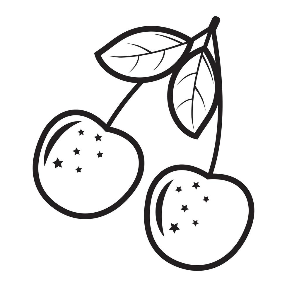 Cherry black outline, vector isolated illustration in doodle style