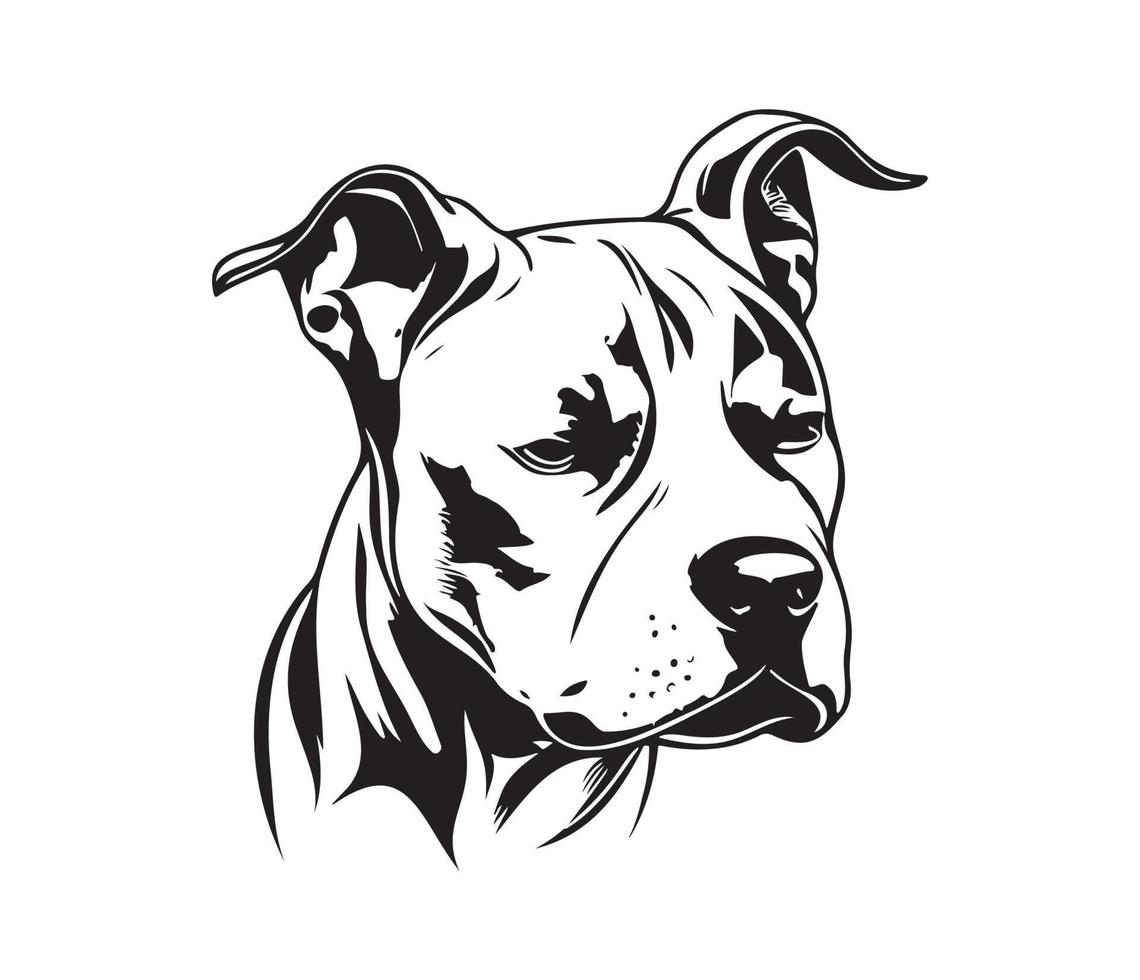 American pit bull terrier Face, Silhouettes Dog Face, black and white American pit bull terrier vector