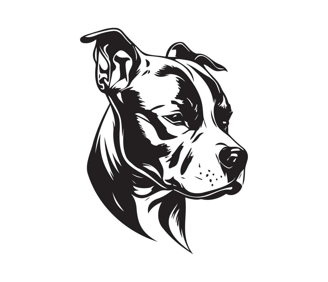 American pit bull terrier Face, Silhouettes Dog Face, black and white American pit bull terrier vector