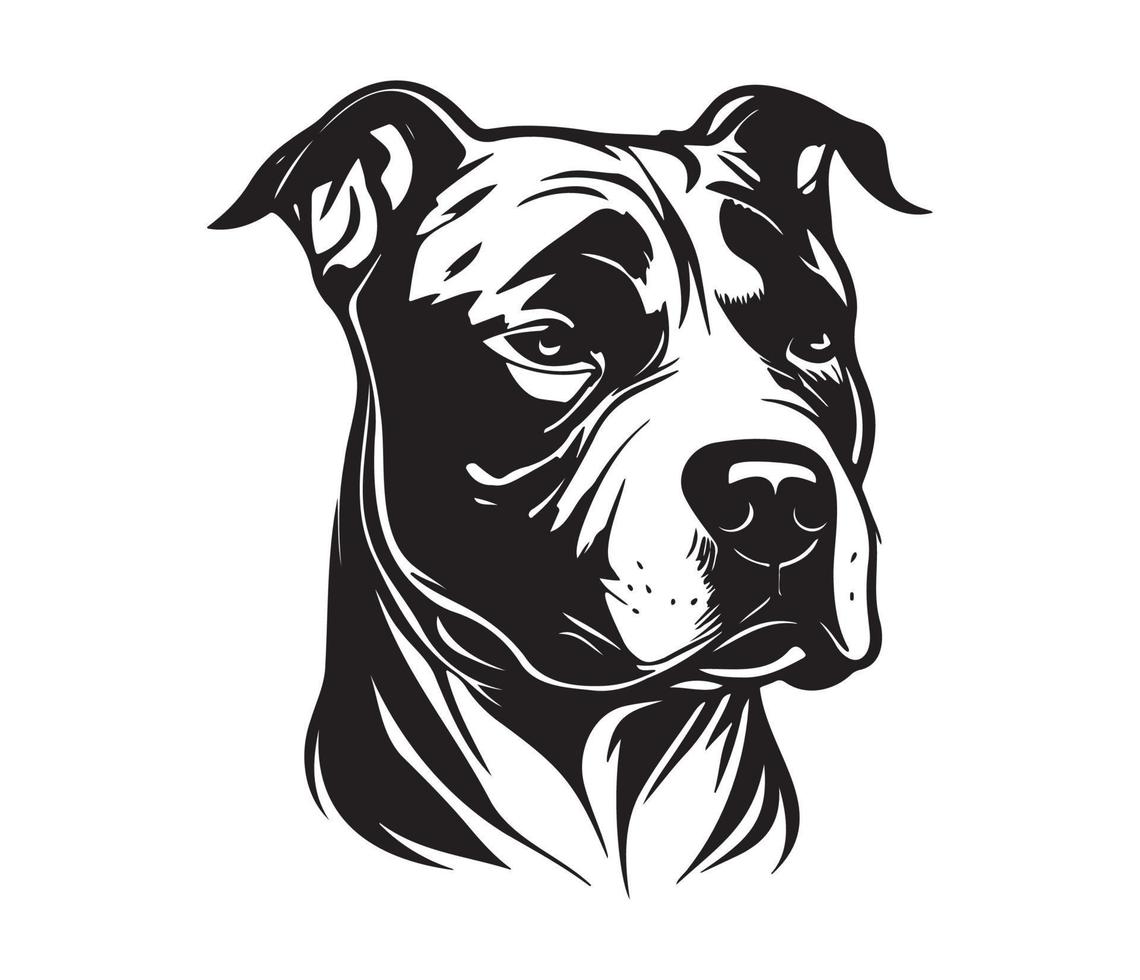 American pit bull terrier Face, Silhouettes Dog Face, black and white American pit bull terrier vector