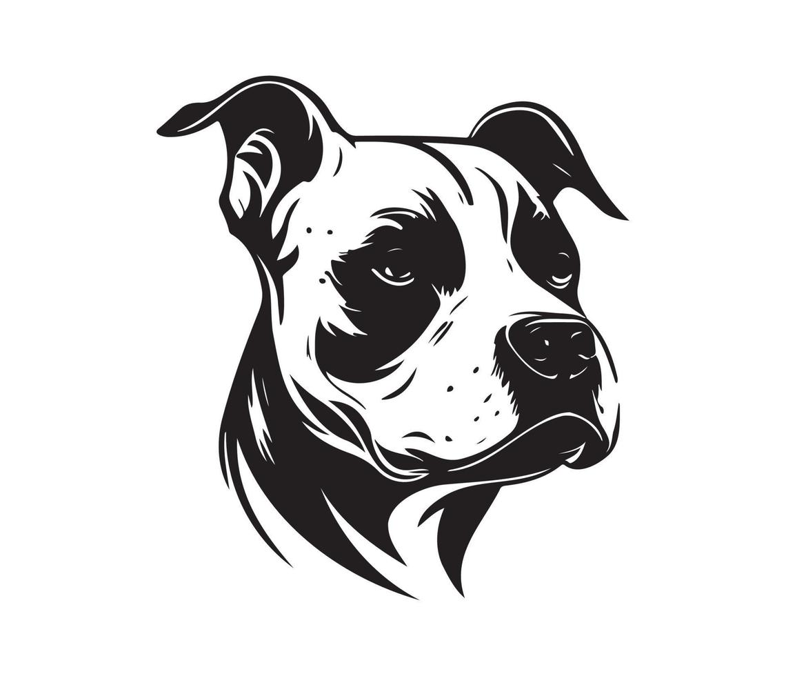 American pit bull terrier Face, Silhouettes Dog Face, black and white American pit bull terrier vector