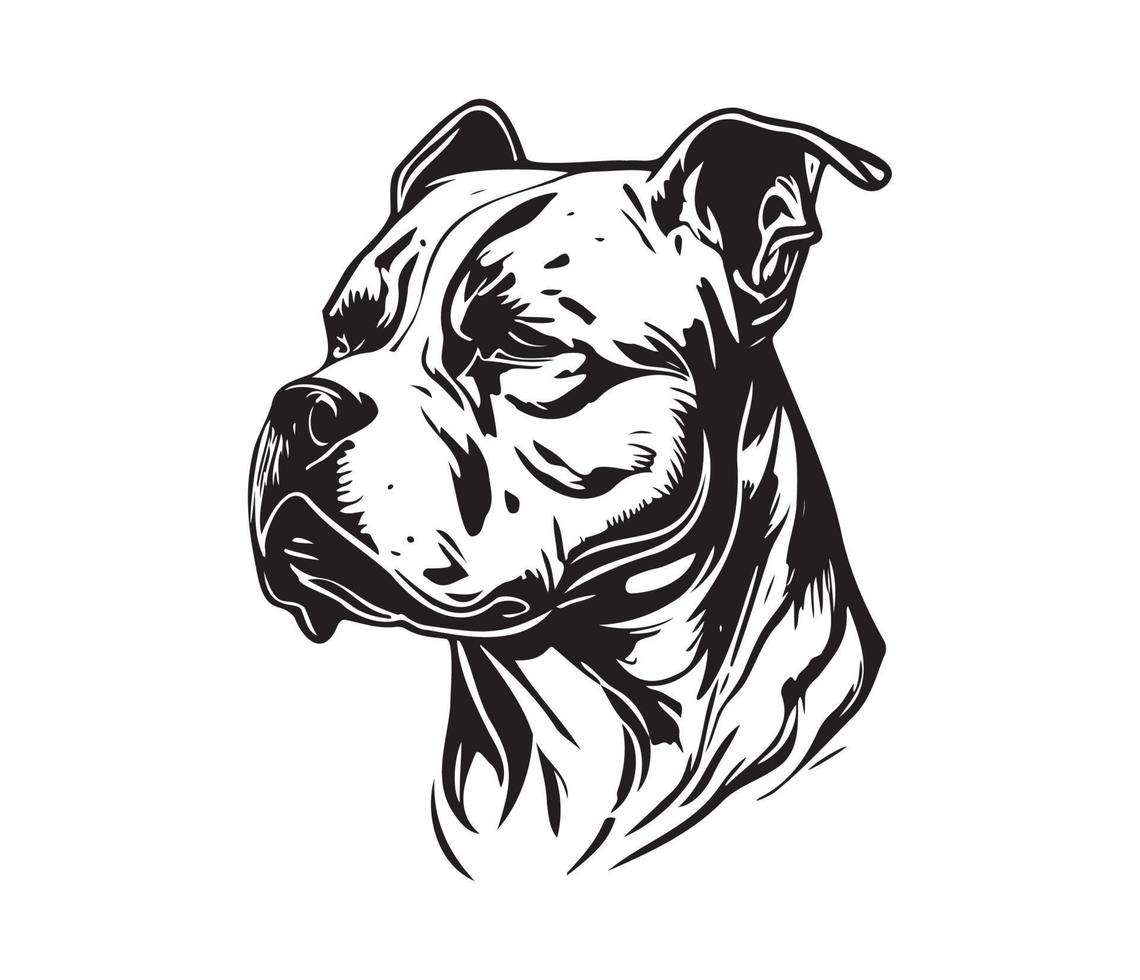 American pit bull terrier Face, Silhouettes Dog Face, black and white American pit bull terrier vector