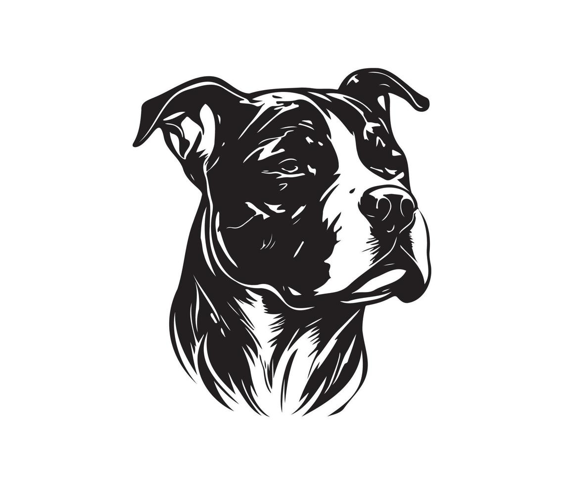 American pit bull terrier Face, Silhouettes Dog Face, black and white American pit bull terrier vector