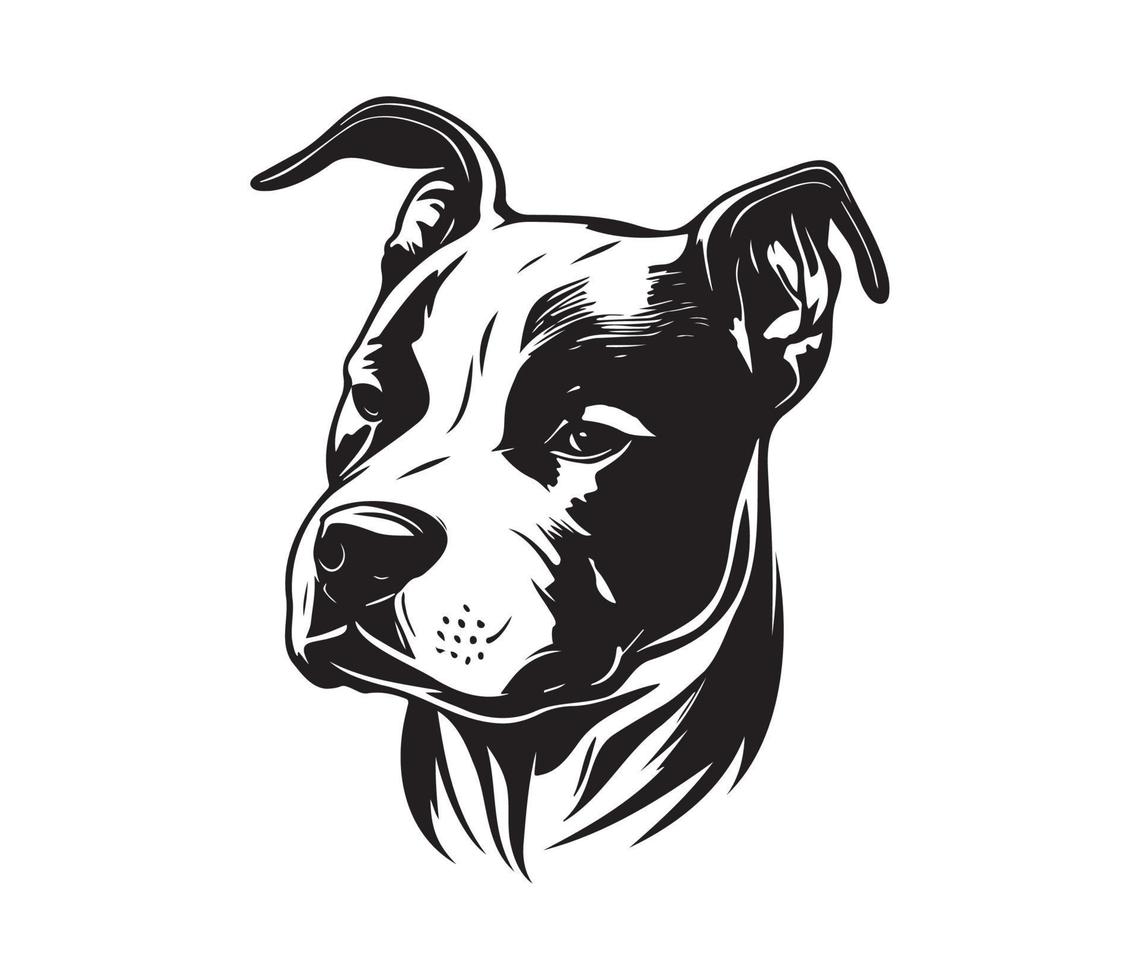 American pit bull terrier Face, Silhouettes Dog Face, black and white American pit bull terrier vector