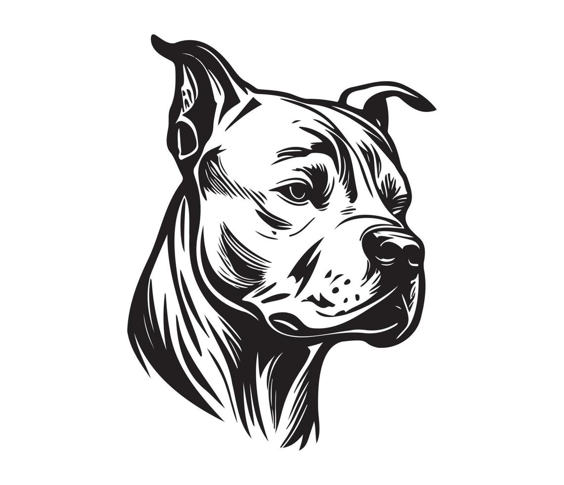 American pit bull terrier Face, Silhouettes Dog Face, black and white American pit bull terrier vector