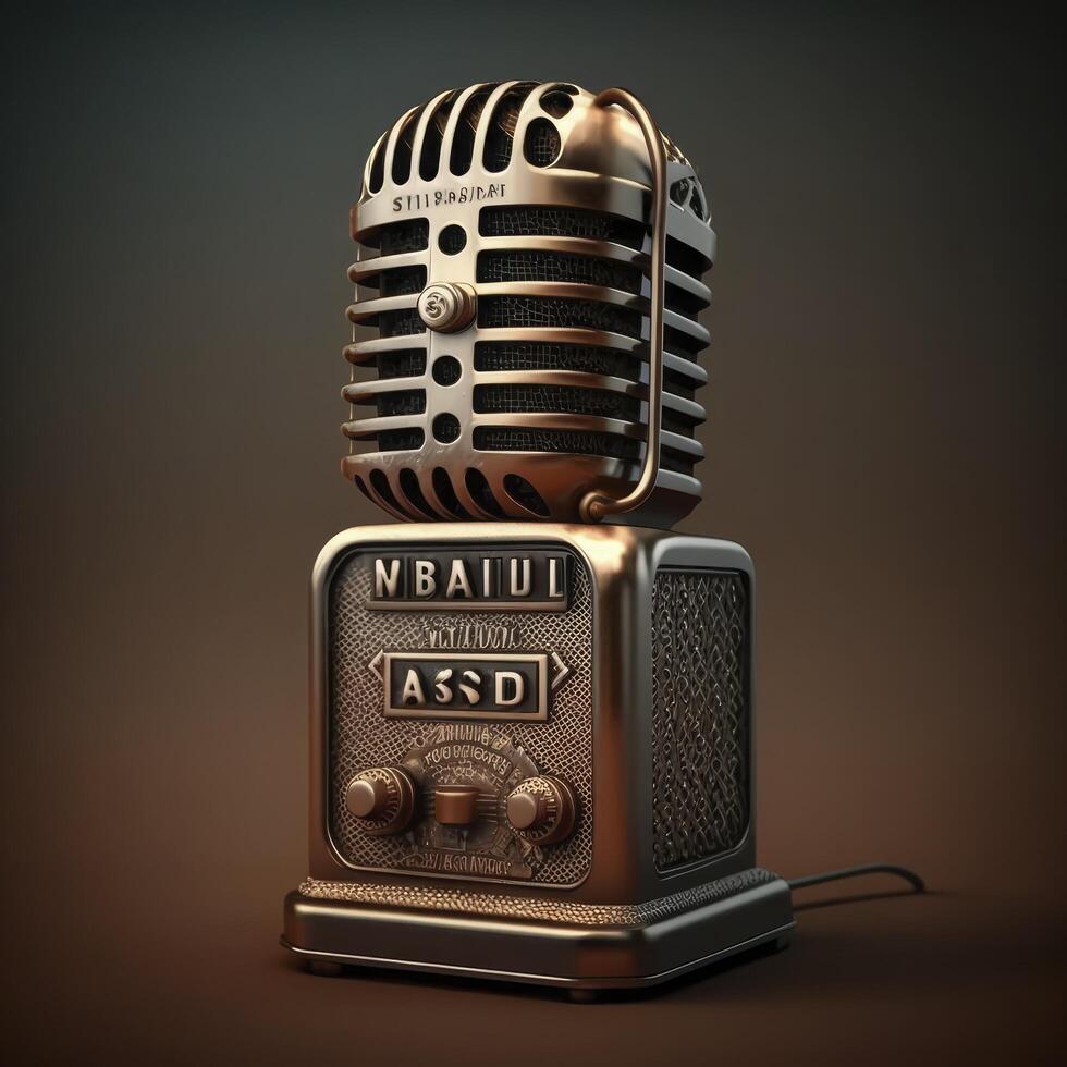 radio station retro metallic microphone for live podcast or show broadcast live events and recoding studio concepts - photo