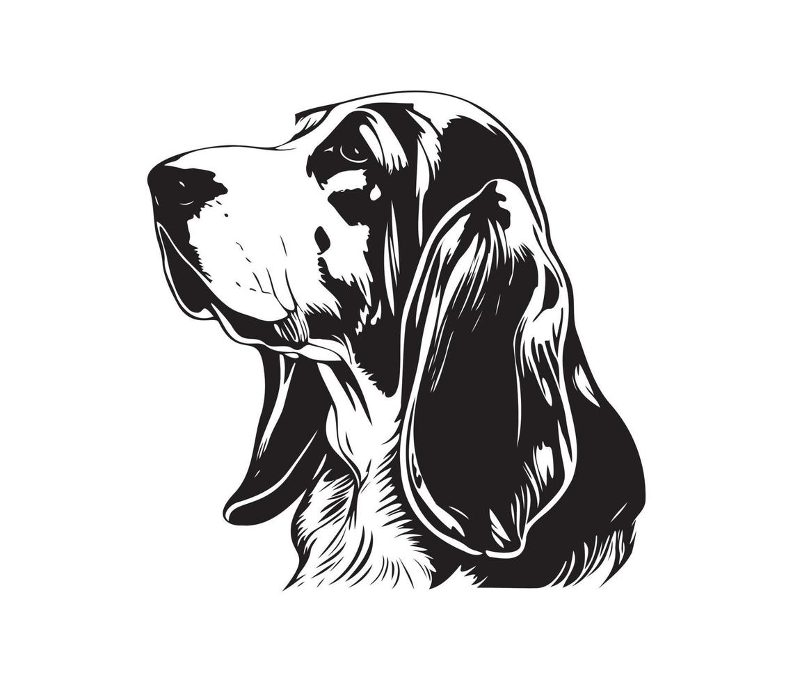 Basset Hound Face, Silhouettes Dog Face, black and white Basset Hound vector