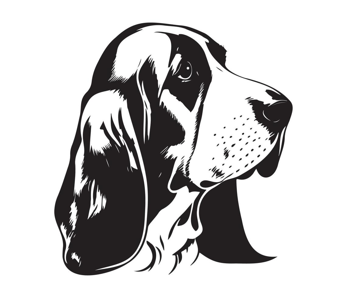 Basset Hound Face, Silhouettes Dog Face, black and white Basset Hound vector