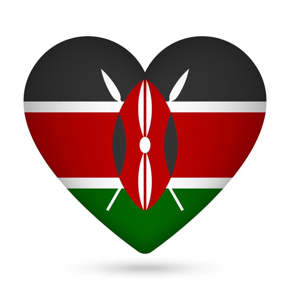 Kenia bandera en corazón forma. vector ilustración.