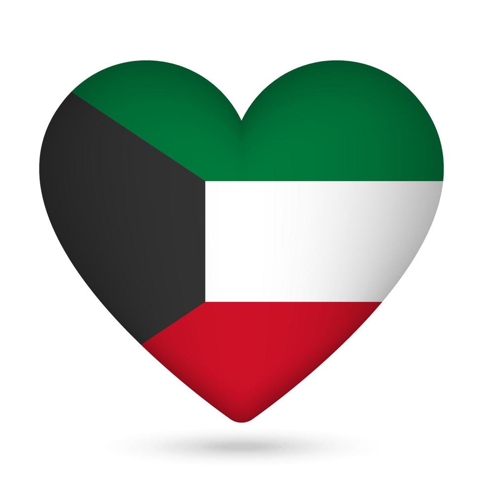 Kuwait flag in heart shape. Vector illustration.