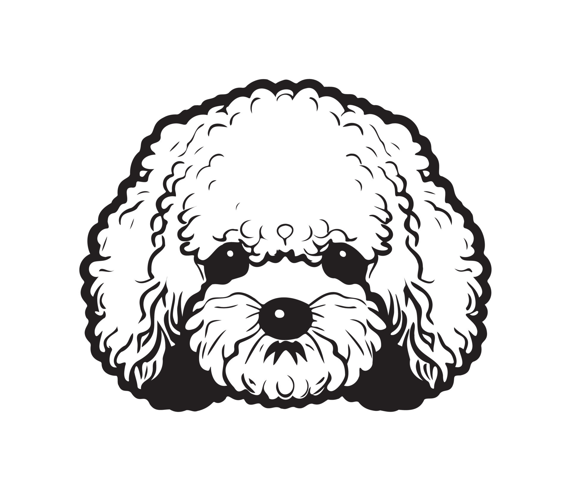 Bichon Frise Face, Silhouette Dog Face, black and white Bichon Frise