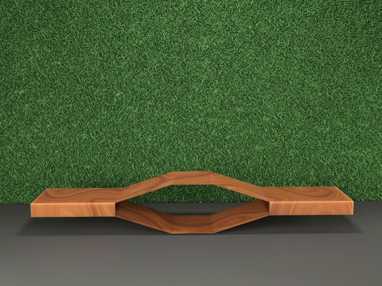 Modern wooden pedestal design with artificial grass wall. Minimal scene for product showcase or skincare advertising. 3D Rendering. photo