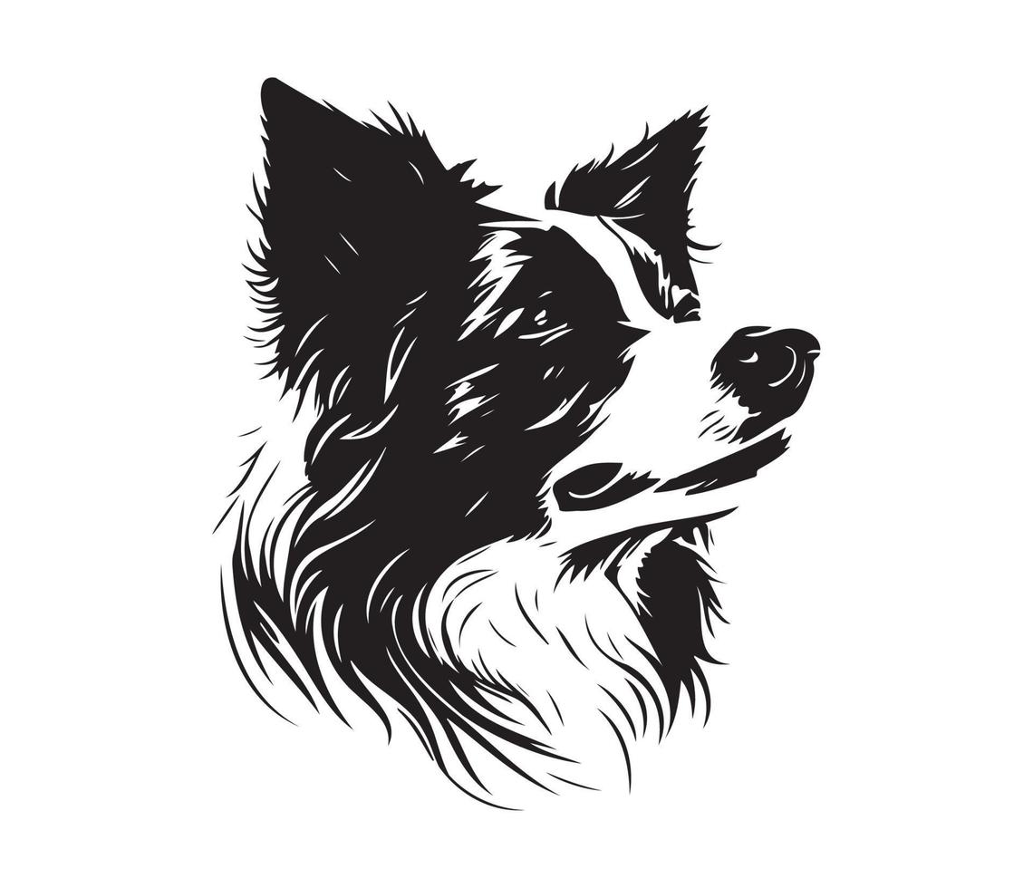 border collie Face, Silhouette Dog Face, black and white border collie vector