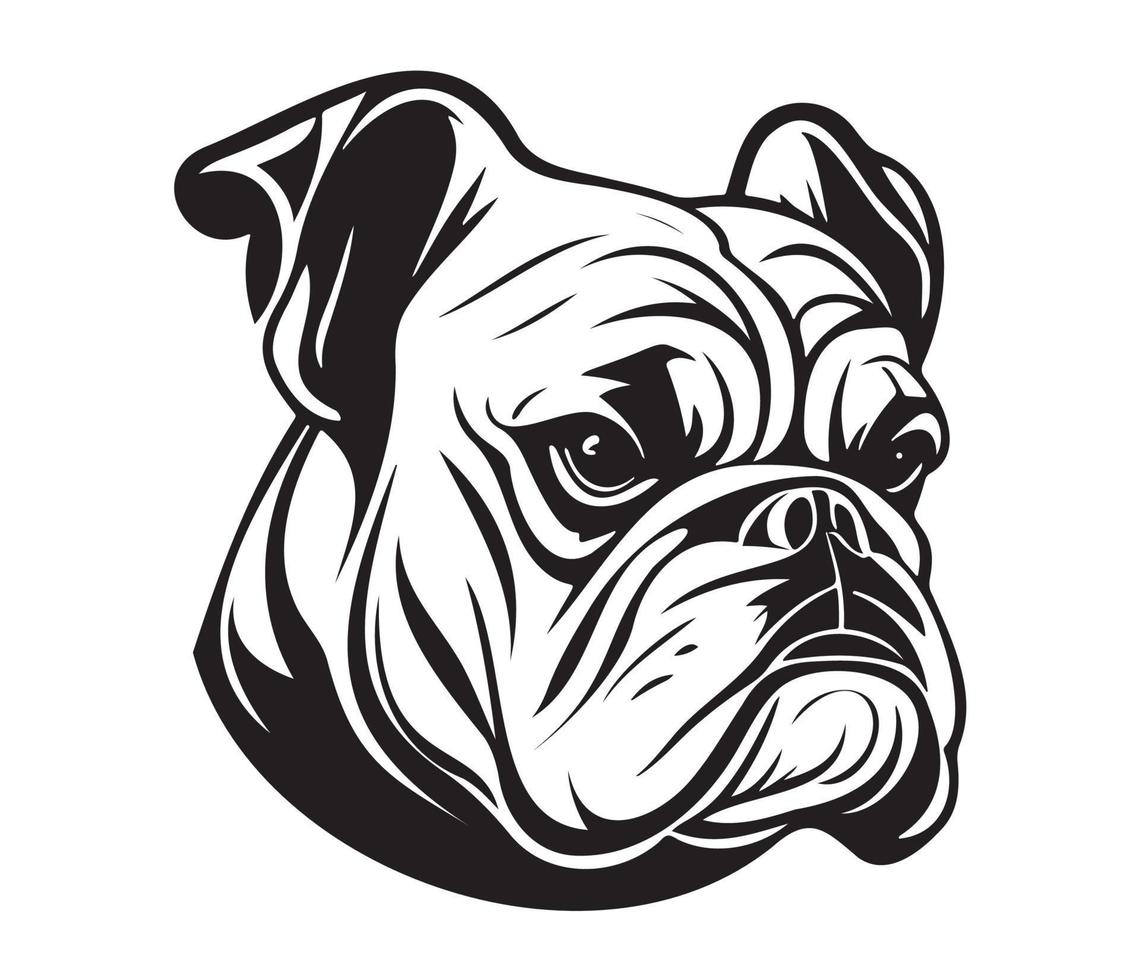 bulldog Face, Silhouette Dog Face, black and white bulldog vector