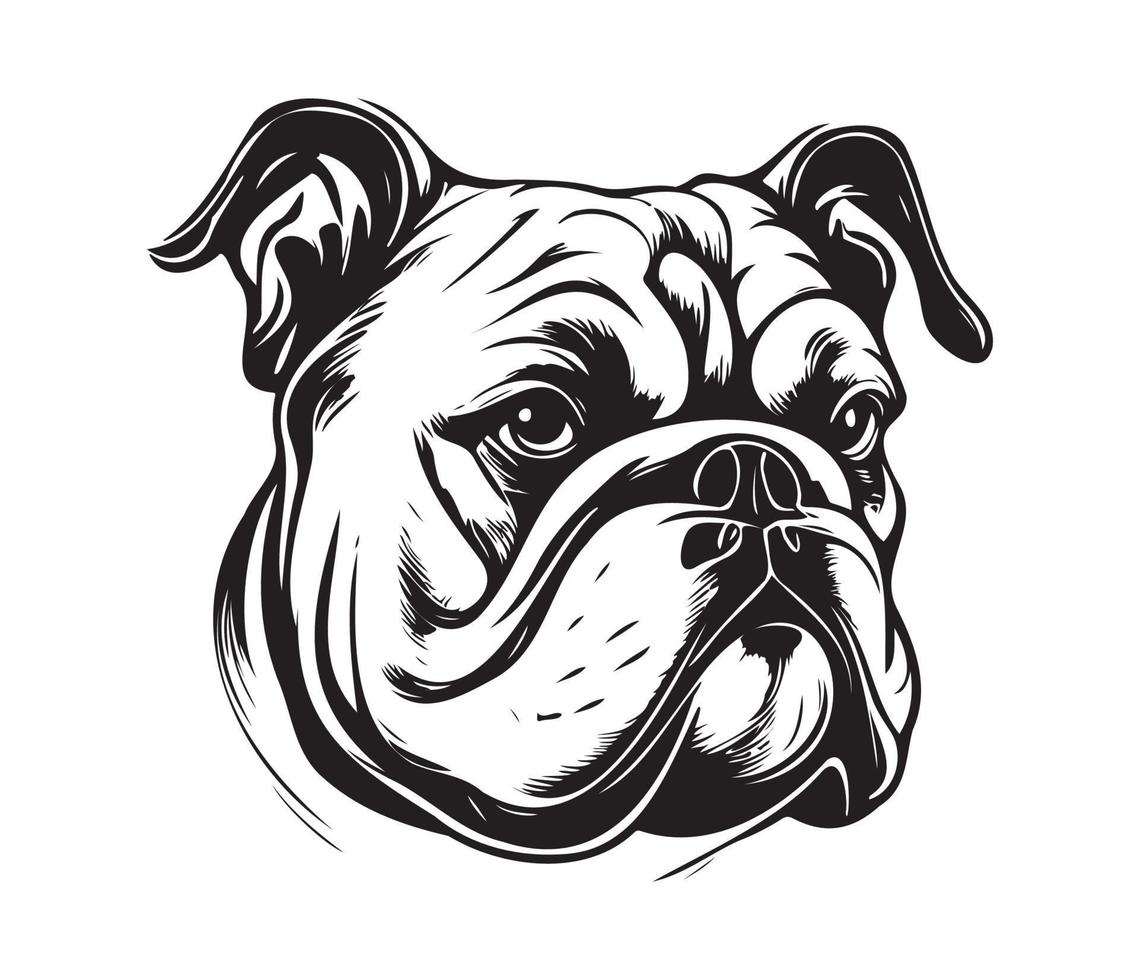 bulldog Face, Silhouette Dog Face, black and white bulldog vector