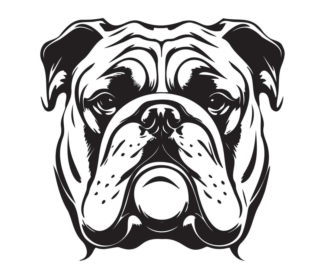 bulldog Face, Silhouette Dog Face, black and white bulldog vector