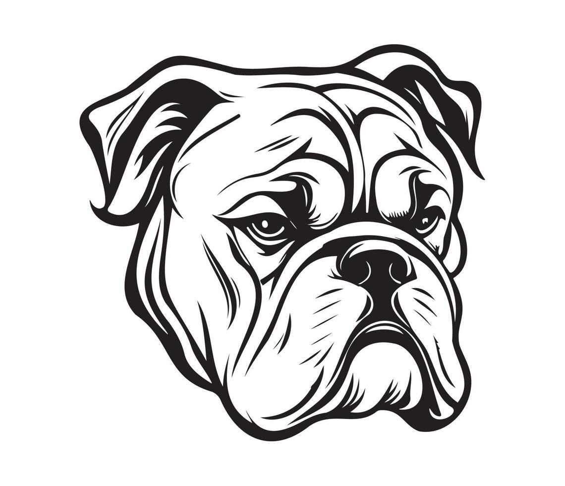 bulldog Face, Silhouette Dog Face, black and white bulldog vector