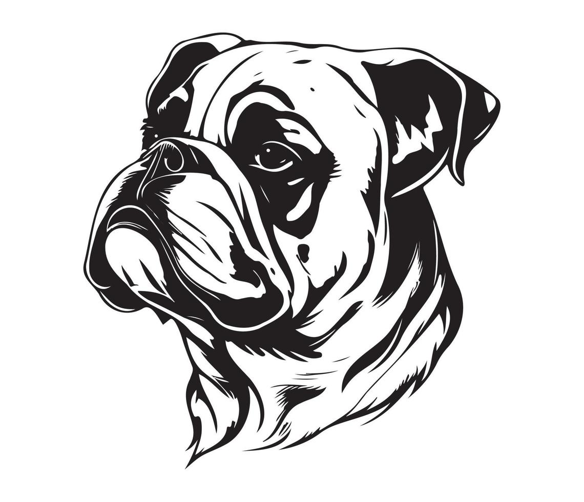 buldog rostro, silueta perro rostro, negro y blanco buldog vector