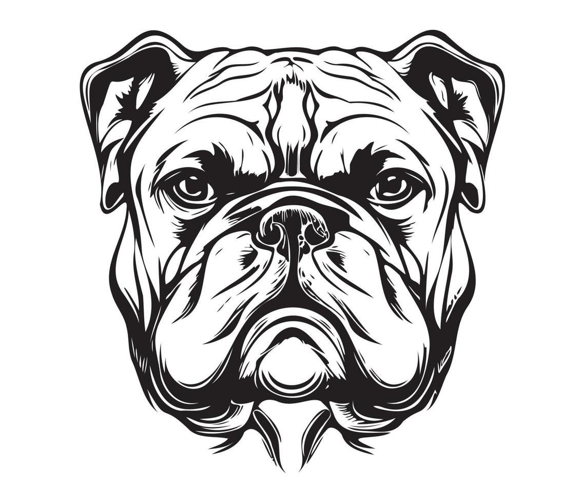 bulldog Face, Silhouette Dog Face, black and white bulldog vector