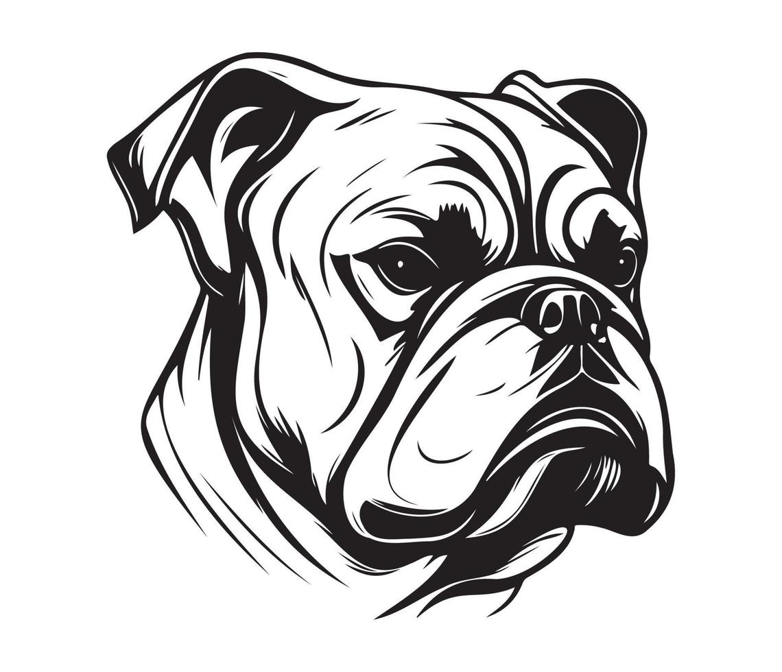 bulldog Face, Silhouette Dog Face, black and white bulldog vector