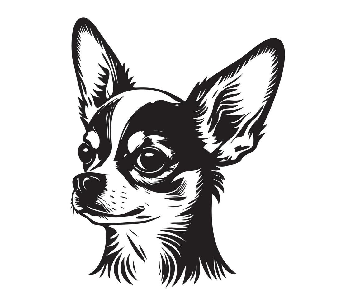 chihuahua rostro, silueta perro rostro, negro y blanco chihuahua vector