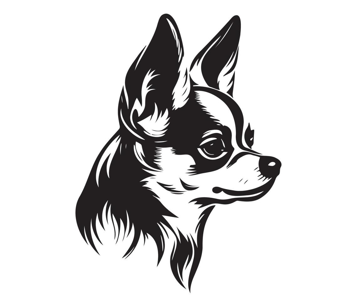 Chihuahua Face, Silhouette Dog Face, black and white Chihuahua vector
