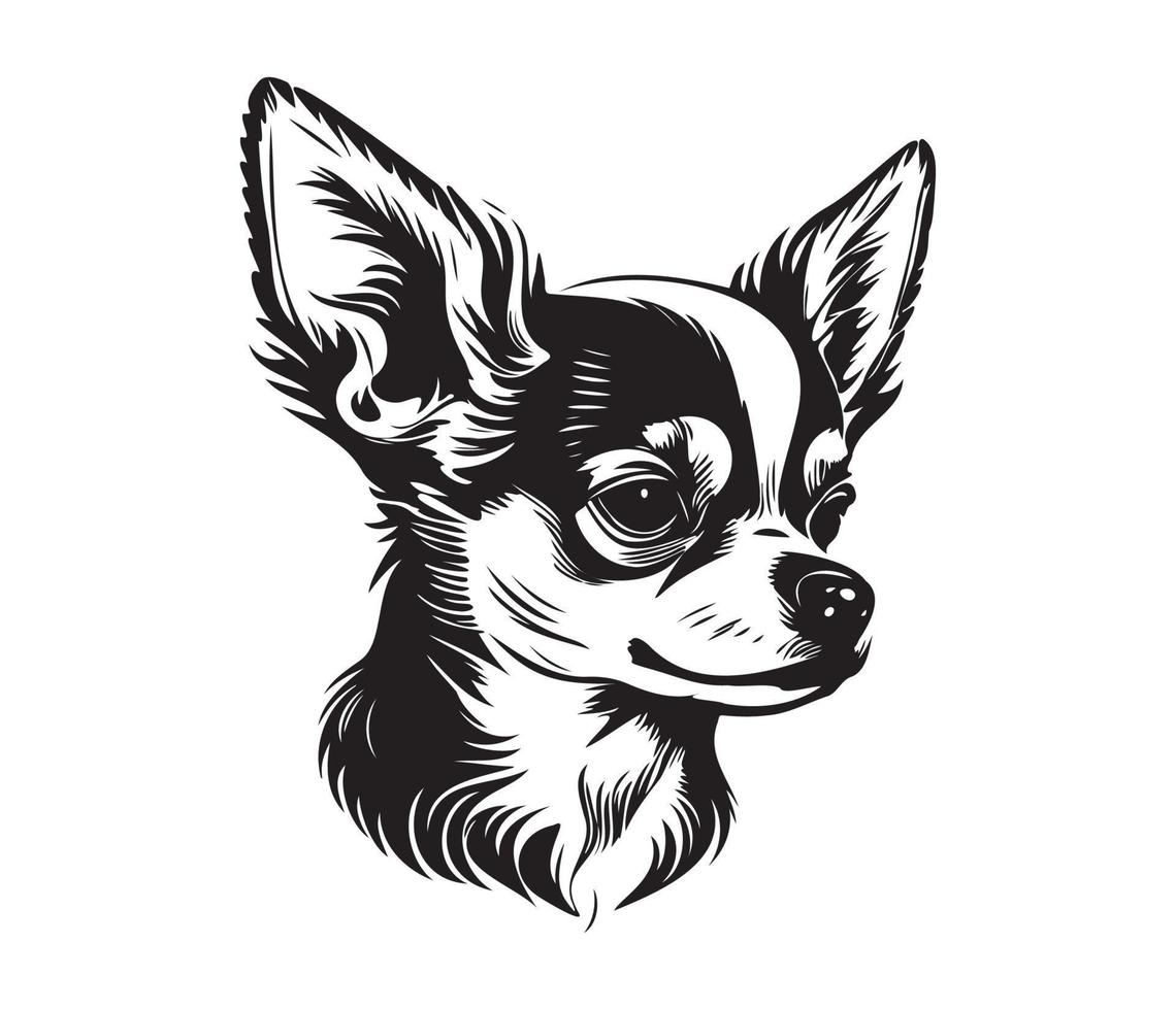 Chihuahua Face, Silhouette Dog Face, black and white Chihuahua vector