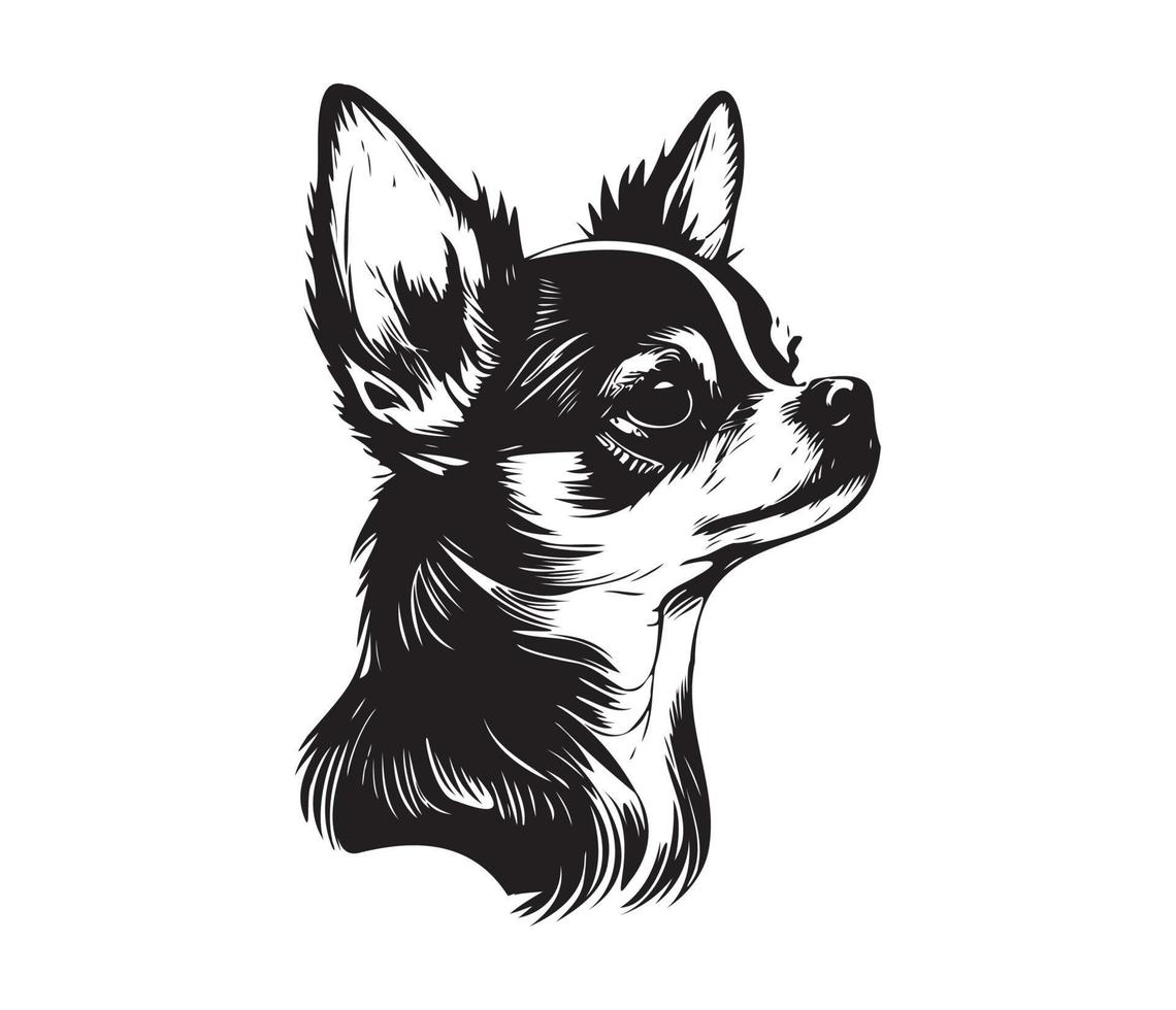 Chihuahua Face, Silhouette Dog Face, black and white Chihuahua vector