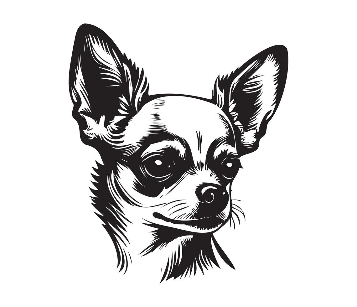 Chihuahua Face, Silhouette Dog Face, black and white Chihuahua vector