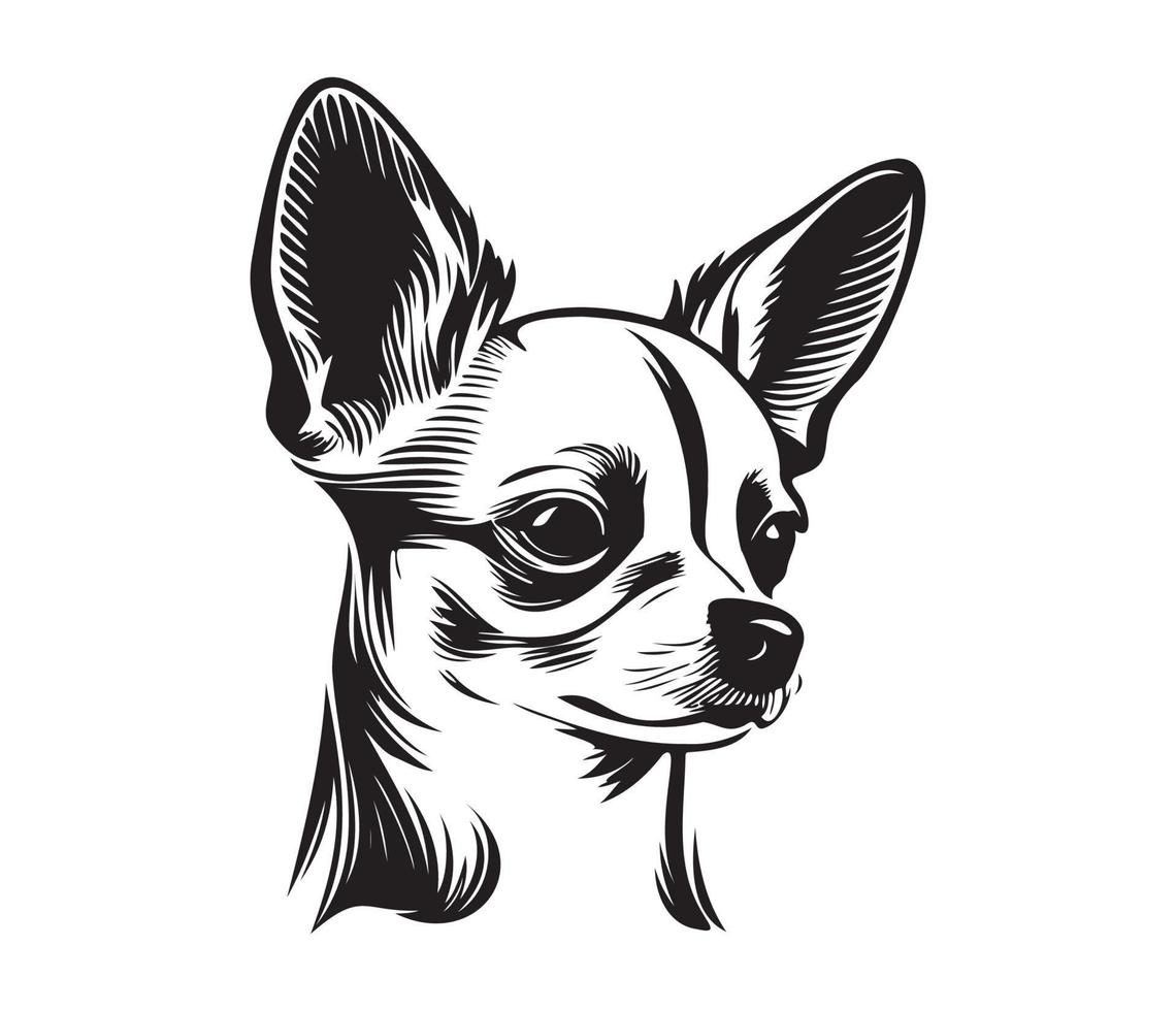 Chihuahua Face, Silhouette Dog Face, black and white Chihuahua vector
