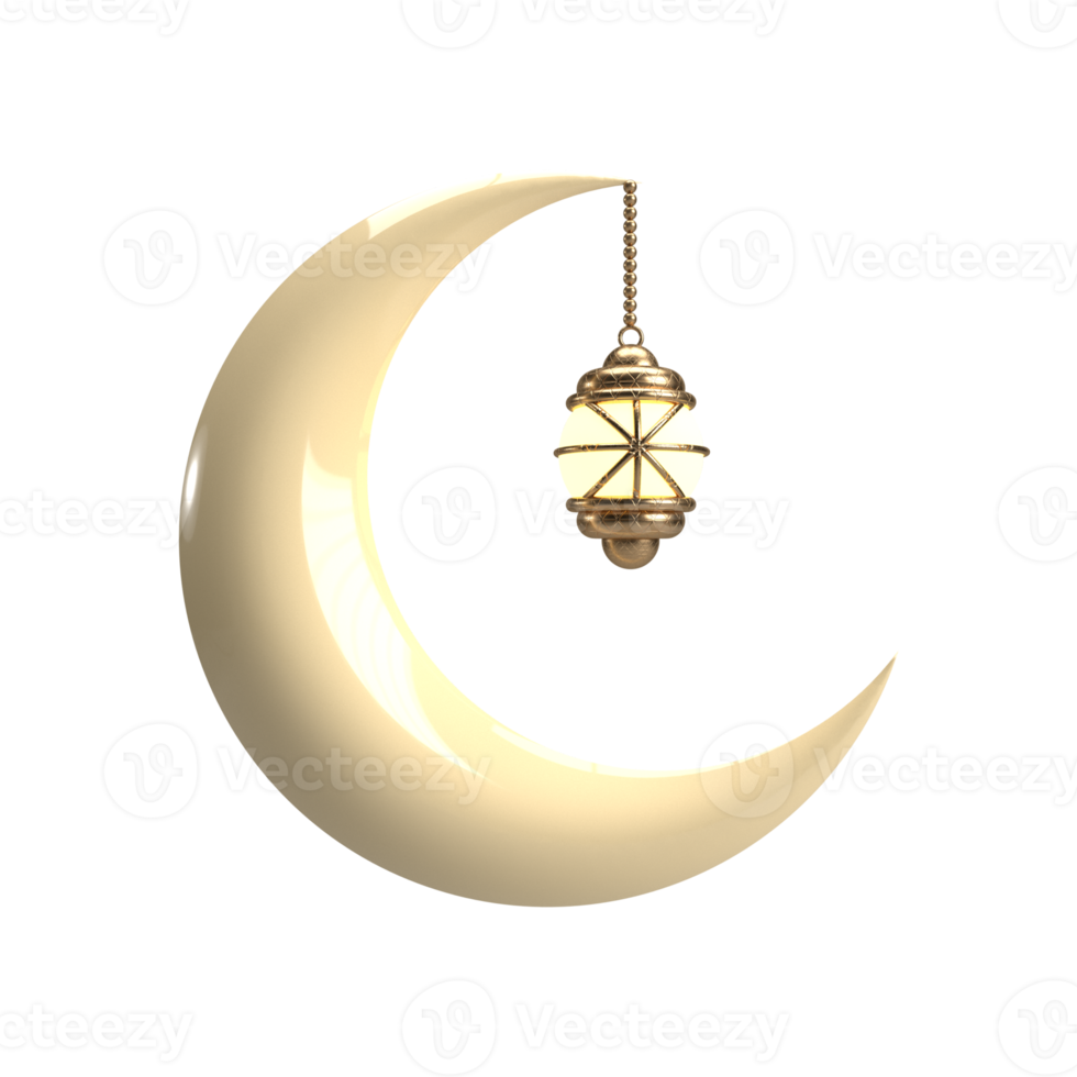 3D Render Moon with Lantern png