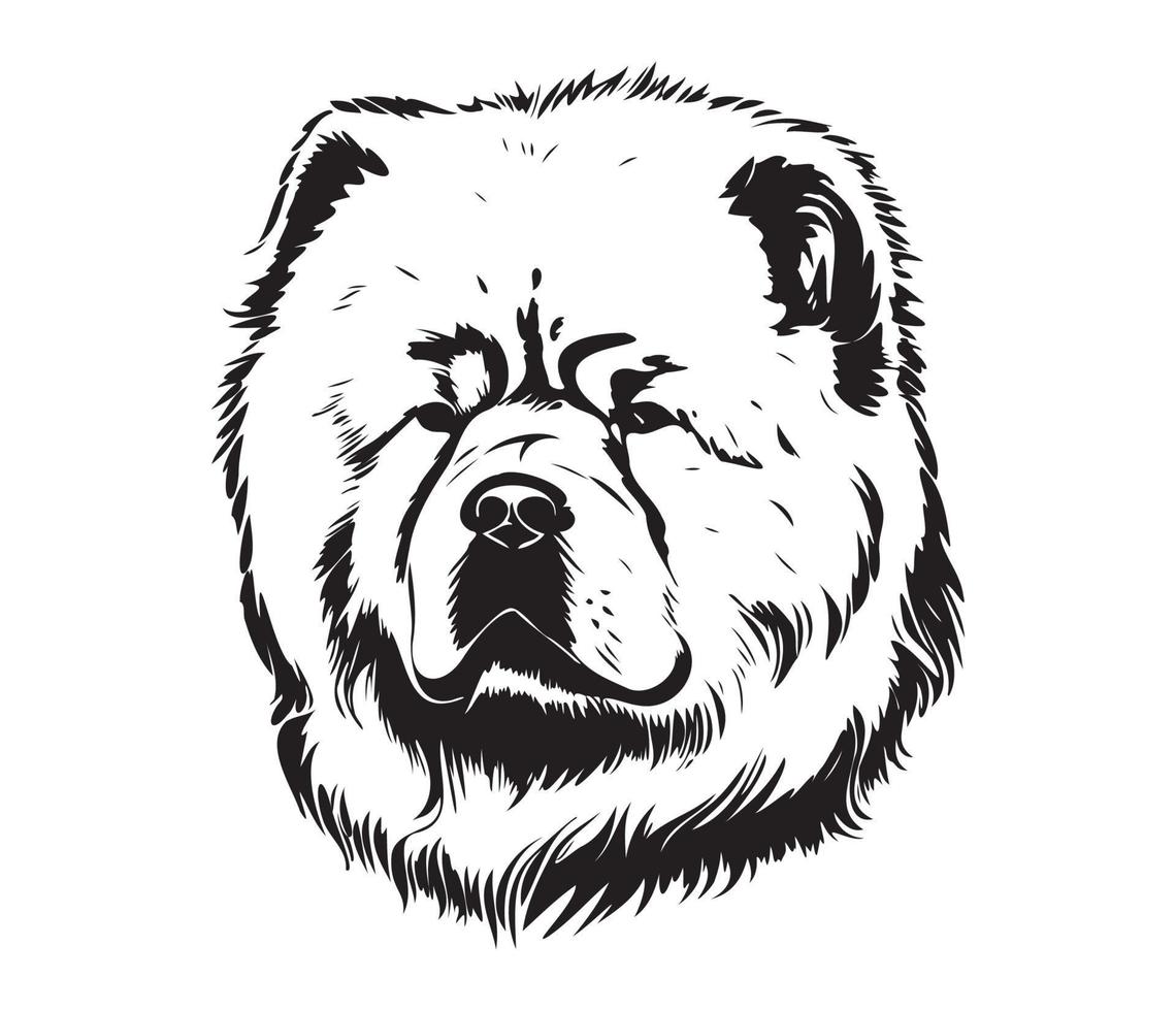 Chow Chow Face, Silhouette Dog Face, black and white Chow Chow vector