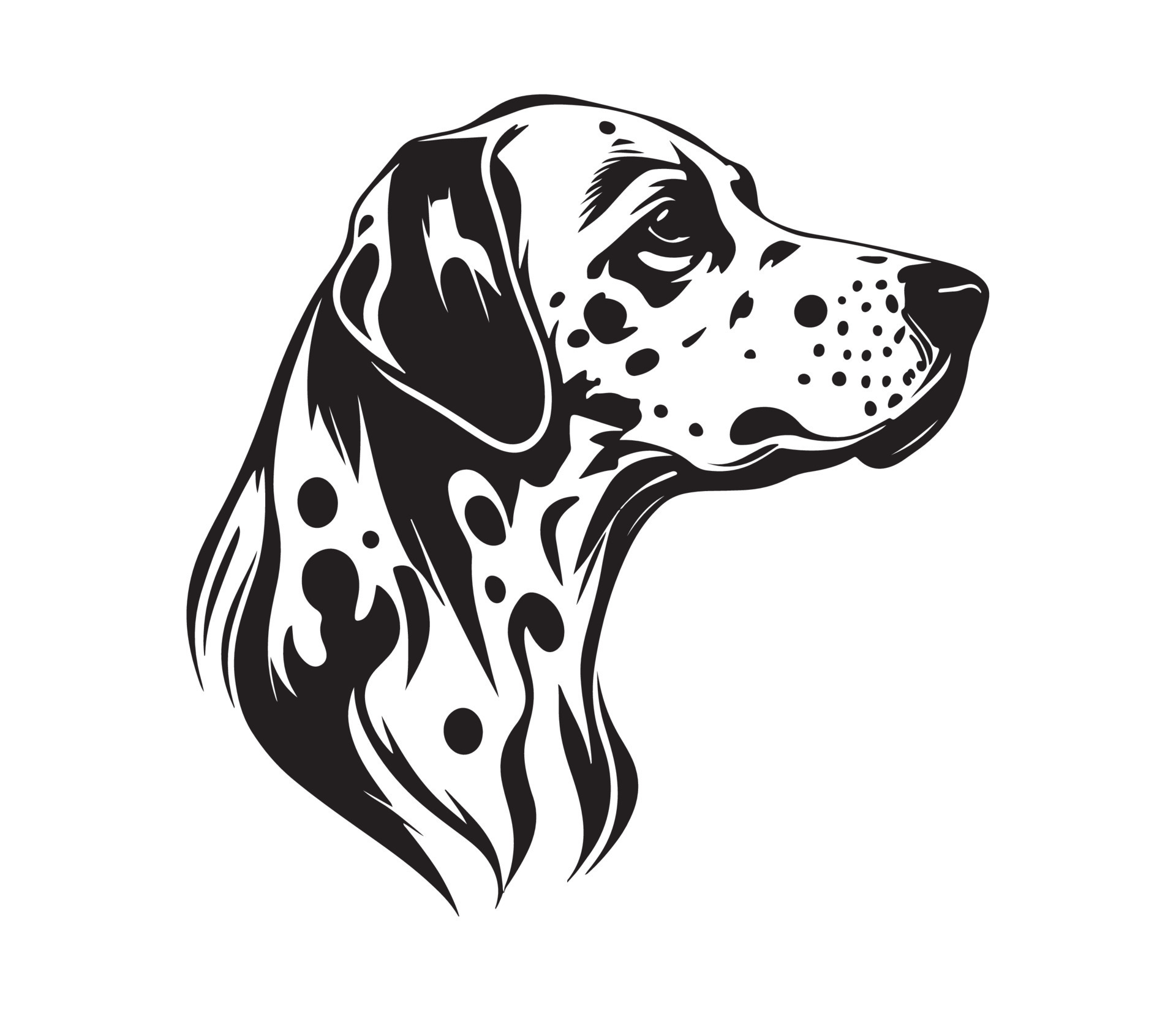 Dalmatian Face, Silhouette Dog Face, black and white Dalmatian vector