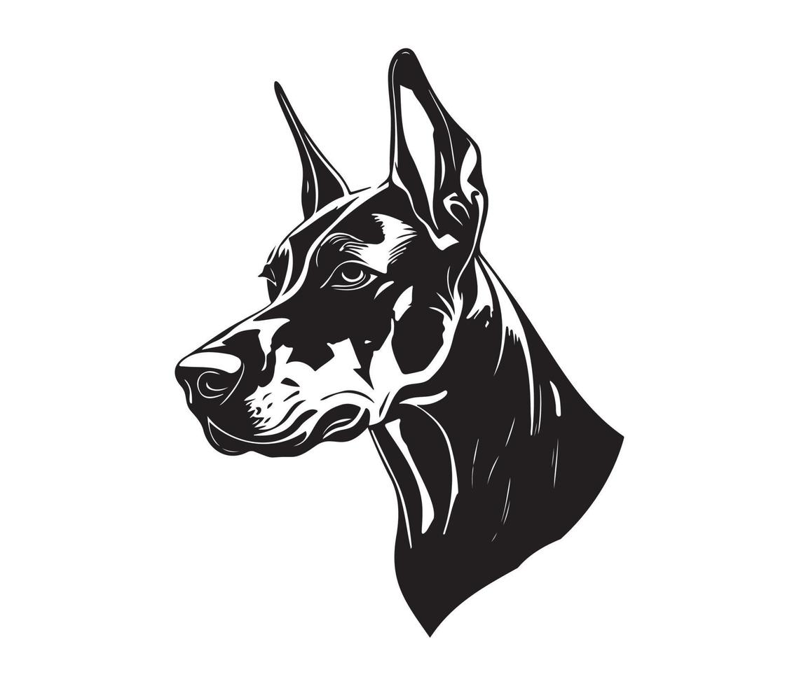 Doberman Face, Silhouette Dog Face, black and white Doberman vector