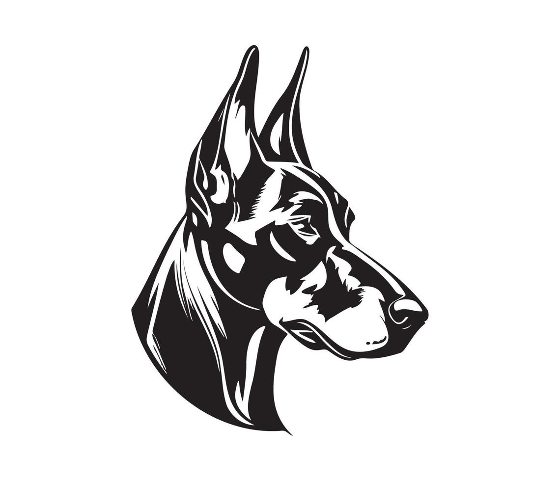 Doberman Face, Silhouette Dog Face, black and white Doberman vector